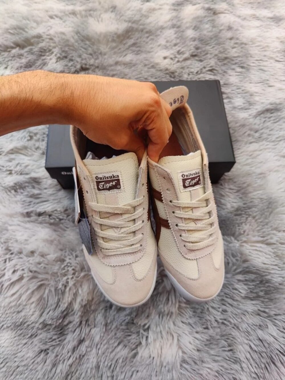 Men’s Onitsuka Tiger Mexico 66 Sneakers Cream Brown Retro Low Top Shoes - Picture 3 of 7